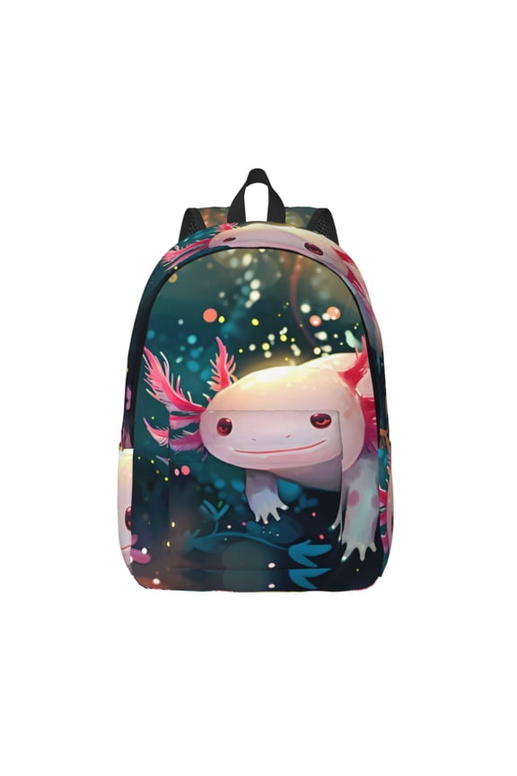 Whimsical Axolotl Fantasy Printed Canvas Daypack - Stylish and Durable Vintage Compact Backpack - Class, Work, Travel, or Laptop Bookbag,Organized Compartments-Small