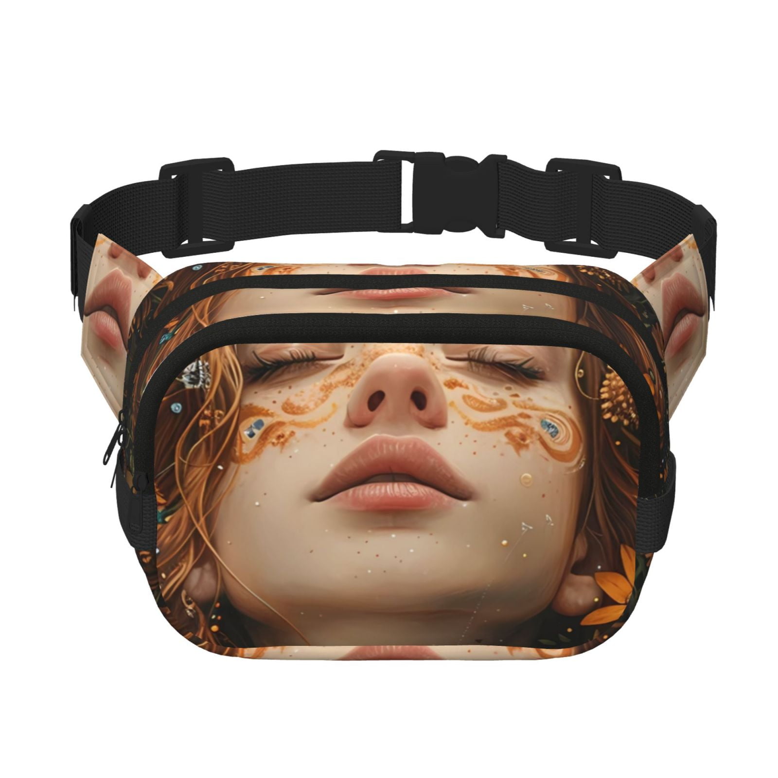 Picia Whimsical Flower Crown Maiden Print Square Double-Layer Waist Bag Mini Adjustable Waist Belt Bag Exercise Running Travel Hiking
