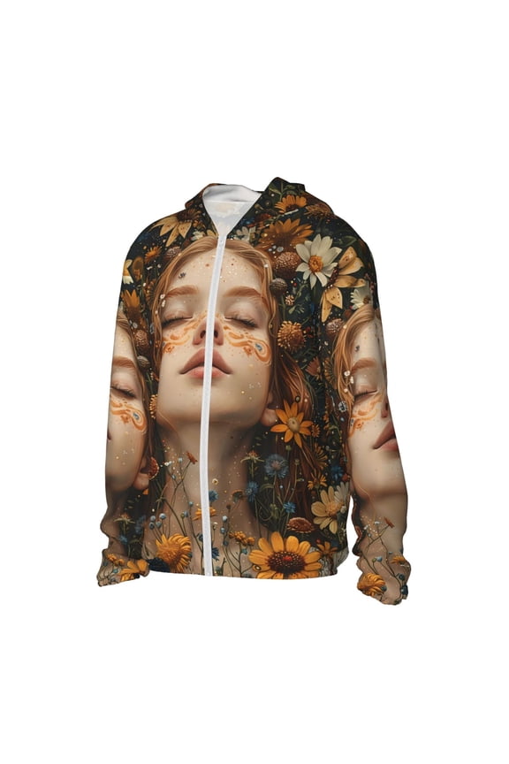 Whimsical Flower Crown Maiden Women's Men's UPF 50+ Sun Protection Hoodie Shirt Long Sleeve SPF Fishing Outdoor UV Hiking Lightweight Shirts-3X-Large