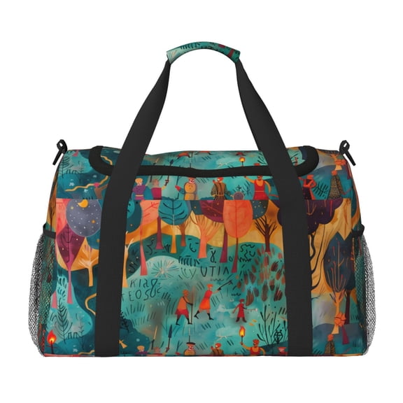 Picia Whimsical Forest Scene Print Travel Duffle Bag,Weekender Bags for Women with Shoe Compartment, Gym Duffel Bag with Wet Pocket, Hospital Bags for Labor and Delivery