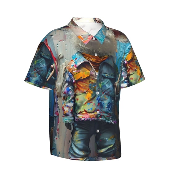 Picia Whimsical Goat Artist Gentle Cotton Regular Fit Short Sleeve Casual Hawaiian Shirt for Men-Large