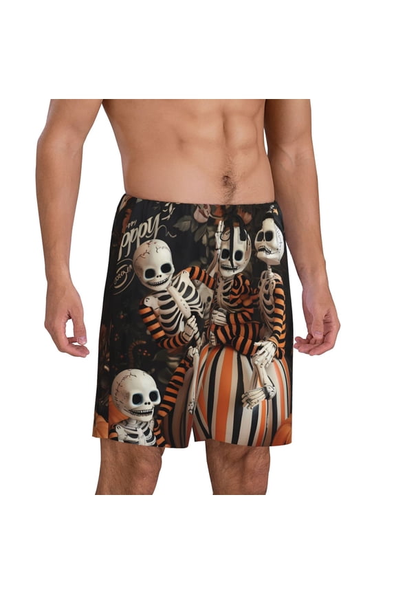 Whimsical Halloween Skeletons Pajama Shorts for Men, Men's Pajama Bottoms, Sleepwear,Short Pajama Pants-Large