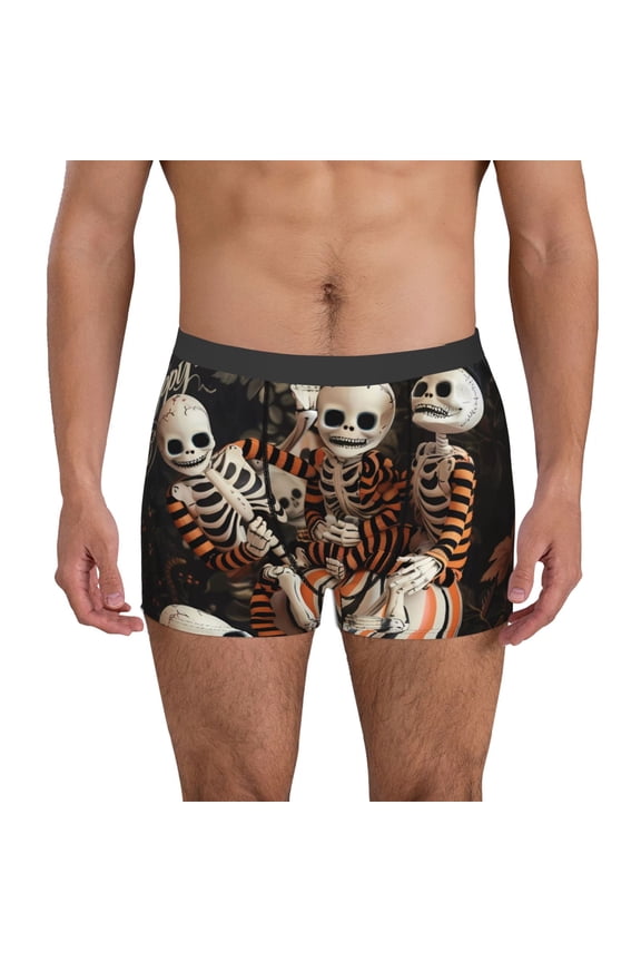 Whimsical Halloween Skeletons Pattern Men’s Boxer Briefs – Soft & Breathable Underwear, Stretchy & Comfortable Fit, Supportive Pouch Design, Moisture-Wicking-XX-Large