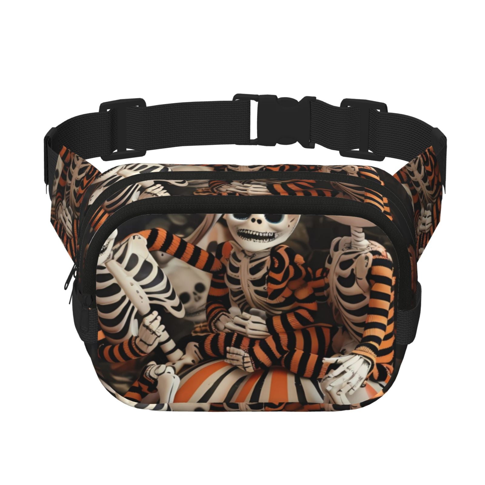 Picia Whimsical Halloween Skeletons Print Square Double-Layer Waist Bag Mini Adjustable Waist Belt Bag Exercise Running Travel Hiking