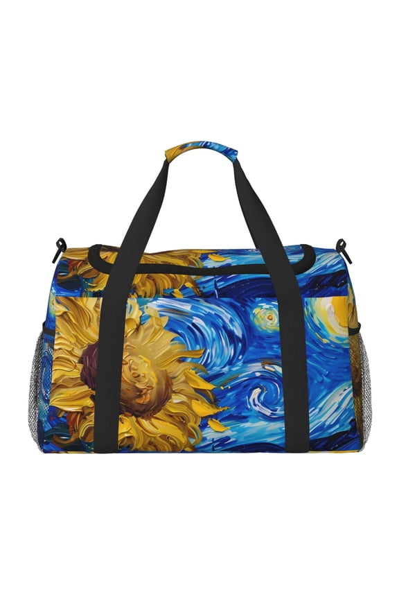 Whimsical Sunflowers Night Sky Print Travel Duffle Bag,Weekender Bags for Women with Shoe Compartment, Gym Duffel Bag with Wet Pocket, Hospital Bags for Labor and Delivery