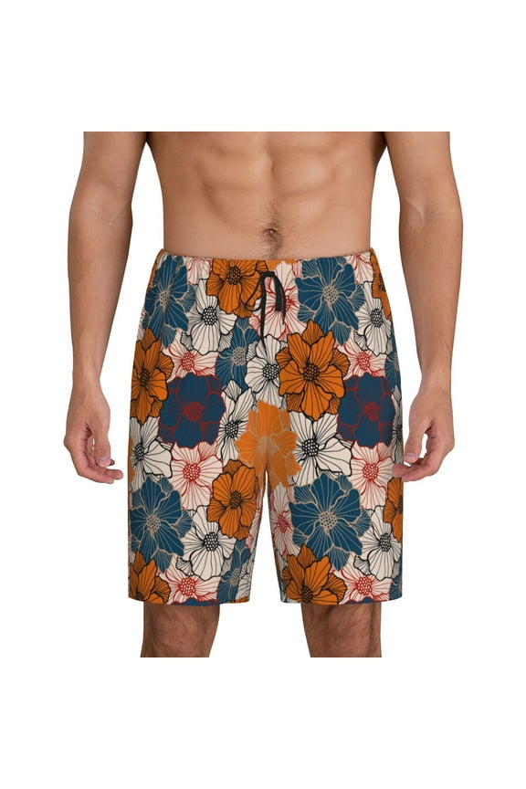 Whimsical peony blossom Pattern Pajama Shorts for Men, Men's Pajama Bottoms, Sleepwear,Short Pajama Pants-Medium