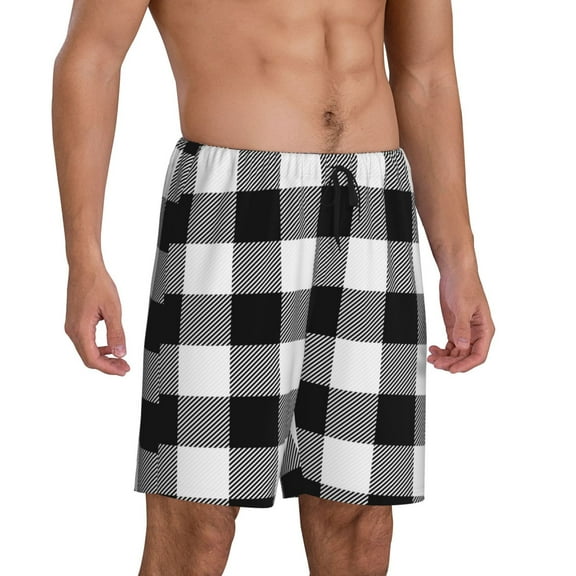 Picia White And Black Plaid Pajama Shorts for Men, Men's Pajama Bottoms, Sleepwear,Short Pajama Pants-Small