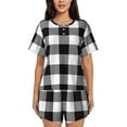thumbnail image 1 of Picia White And Black Plaid Pajamas Sets for Women Soft Short-Sleeved Pjs with Lounge Shorts Two Piece Sleepwear-Large, 1 of 9