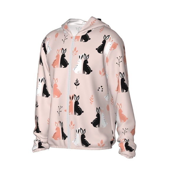 Picia White And Black Rabbit Women's Men's UPF 50+ Sun Protection Hoodie Shirt Long Sleeve SPF Fishing Outdoor UV Hiking Lightweight Shirts-XX-Large