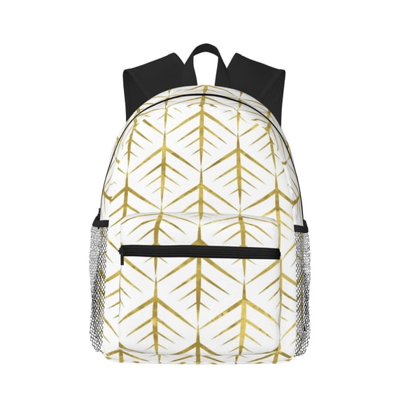 Picia White And Gold Geometry Large Capacity Backpack Classic Style Backpack Casual Backpack Water-Resistant School Work Travel Outdoor Backpack