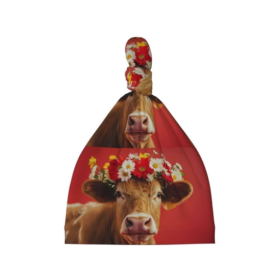 Picia White And Red Daisy Cow Printed Preemie Hats for Baby Girls Cotton Premature Knot Hats Newborn Hospital Cap Warm Knot Beanie Nicu for Preemie Girls and Boys