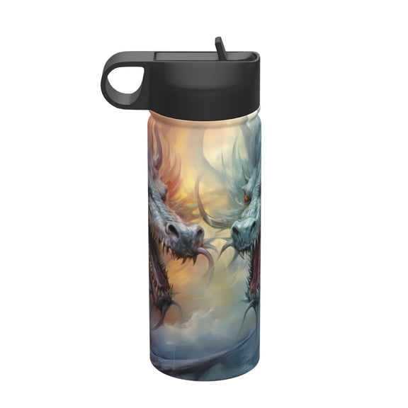 Picia White And Red Storm Dragon Pattern 18oz Sports Insulated Kettle With Straw Insulated Water Bottle For Running Hiking Cycling Climbing Men'S Woman Insulated Water Bottle