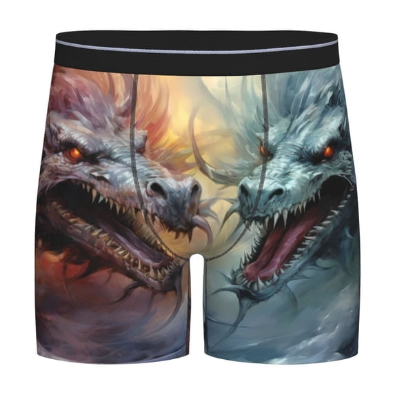 Picia White And Red Storm Dragon Pattern Men's Athletic Long Leg Briefs , Performance Stretch Underwear,Moisture-Wicking