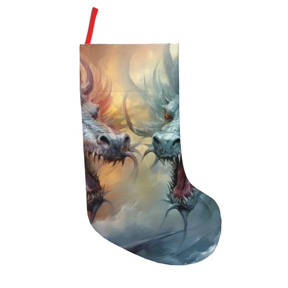 Picia White And Red Storm Dragon for 18in Christmas Stockings, Xmas Stocking for Kids, Holiday and Family Stocking for Fireplace or Party Decoration