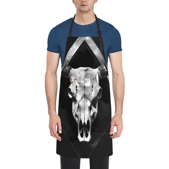 Picia White Black Sheep skull Waterproof Apron for Unisex Adult - Adjustable Bib Apron with Pockets, Ideal for Cooking, Gardening, Painting, and Household Chores