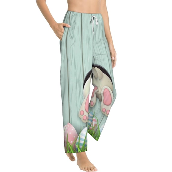 Picia White Bunny Bottom And Easter Eggs Womens Soft Woven Cotton Elastic Waistband Sleep Pajama Pant Lounge Sleep Pant With Pockets And Drawstring-X-Large