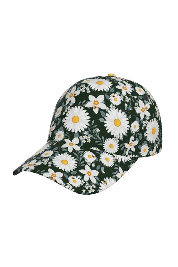 White Daisies and Bee pattern Trucker Low Profile Hat Men Women Baseball Cap Dad Hat Adjustable Unconstructed Plain Cap