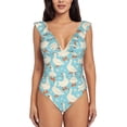 thumbnail image 1 of Picia White Geese and Flower Blooming Jelly Womens Tummy Control Bathing Suits Slimming Ruffle Swimsuit One Piece Lace Swimwear-, 1 of 8