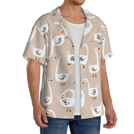 Picia White Goose Men's Linen Shirts Short Sleeve Cuban Beach Shirts Casual Shirts Button Down Shirt for Men Beach Summer Wedding Shirt-X-Large