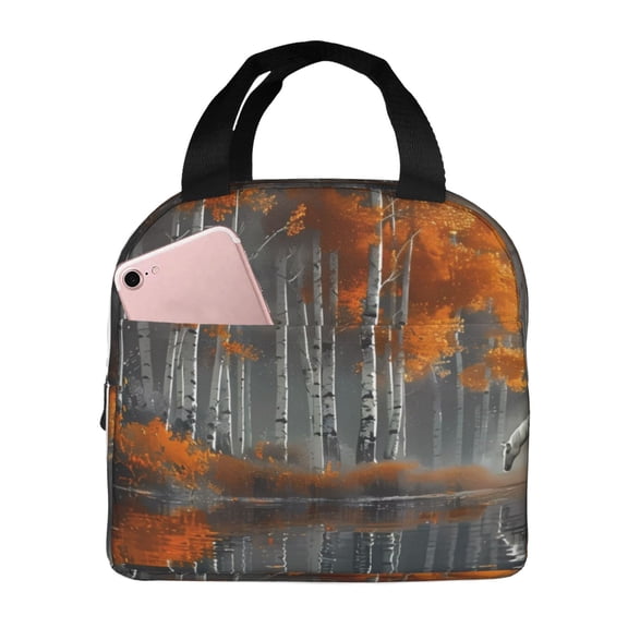 Picia White Horse Autumn Birch Printed Lunch box Lunch bag for Men Women Large Capacity Lunchbox Reusable Lunch Bags Insulated Lunch Bag Lunch Box Cooler