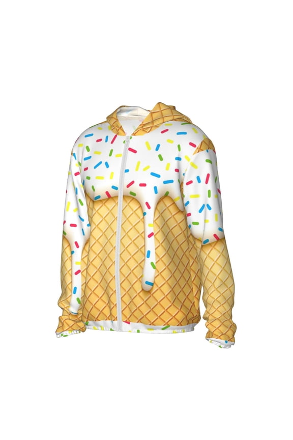 White Ice Cream Women's Men's UPF 50+ Sun Protection Hoodie Shirt Long Sleeve SPF Fishing Outdoor UV Hiking Lightweight Shirts-Medium