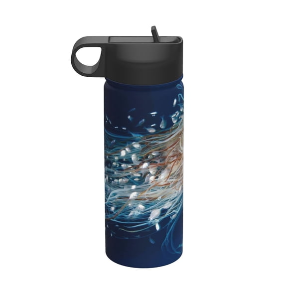 Picia White Jellyfish Dansing in the Ocean Pattern 18oz Sports Insulated Kettle With Straw Insulated Water Bottle For Running Hiking Cycling Climbing Men'S Woman Insulated Water Bottle
