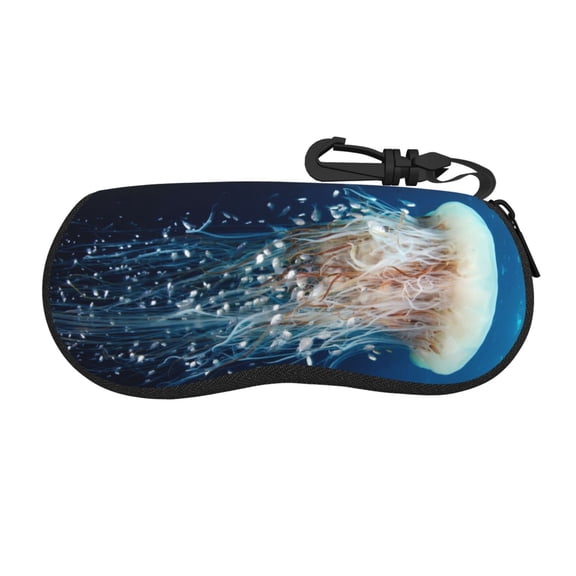 Picia White Jellyfish Dansing in the Ocean Print Sunglasses Case, Eyeglasses Case Protector Large Glasses Case, Key Lock Case Protective Glasses Holder Eyeglasses Cases