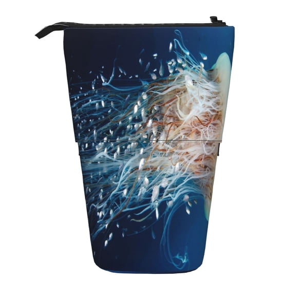 Picia White Jellyfish Dansing in the Ocean Print Telescopic Pencil Case, Telescopic Pen Holder Telescopic Pencil Pouch Bag Stationery Pencil Case Box Storage Organizer Makeup Bag