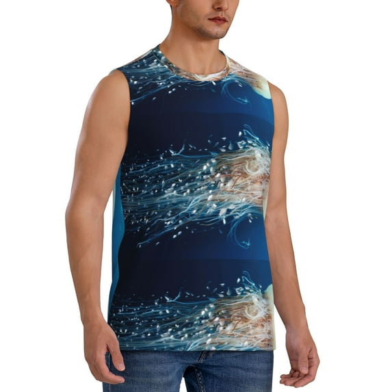Picia White Jellyfish Dansing in the Ocean mens Cotton Tank Undershirts , Moisture-wicking Ribbed Tanks, Lightweight Cotton Tank Undershirts-Small
