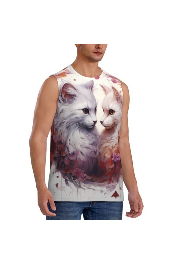 White Red Cat Couple mens Cotton Tank Undershirts , Moisture-wicking Ribbed Tanks, Lightweight Cotton Tank Undershirts-XX-Large