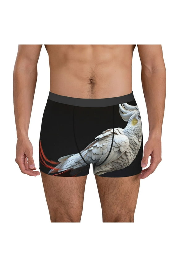 White Red Cockatoo Pattern Men’s Boxer Briefs – Soft & Breathable Underwear, Stretchy & Comfortable Fit, Supportive Pouch Design, Moisture-Wicking-Medium