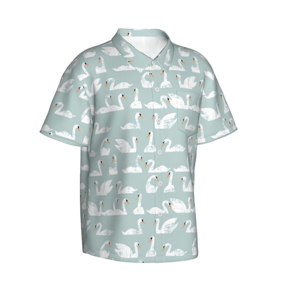 Picia White Swan Gentle Cotton Regular Fit Short Sleeve Casual Hawaiian Shirt for Men-3X-Large