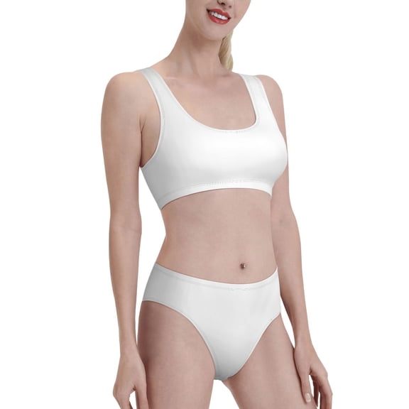 Picia White Women's High Waisted Bikini Scoop Neck Swimsuit Two Pieces Bathing Suit-Small