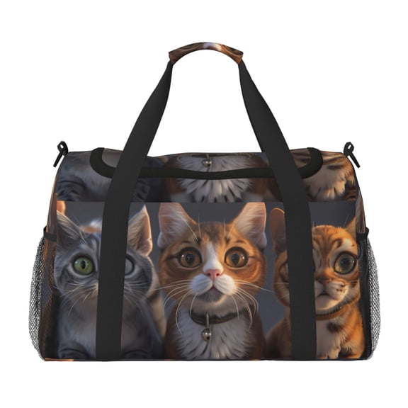 Picia Wide Eyed Cartoon Cats Print Travel Duffle Bag,Weekender Bags for Women with Shoe Compartment, Gym Duffel Bag with Wet Pocket, Hospital Bags for Labor and Delivery