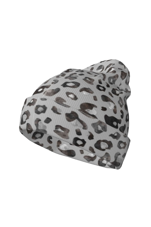 Wild Animal Leopard Print Pattern Knitted Beanie Hat for Men and Women , Unisex Winter Warm Stretchy Knit Cap Thick Fisherman Beanies Cuffed Plain Skull Caps