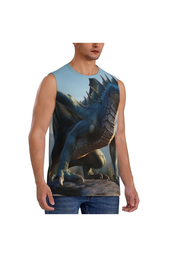 Wild Blue Cool Dragon mens Cotton Tank Undershirts , Moisture-wicking Ribbed Tanks, Lightweight Cotton Tank Undershirts-Large