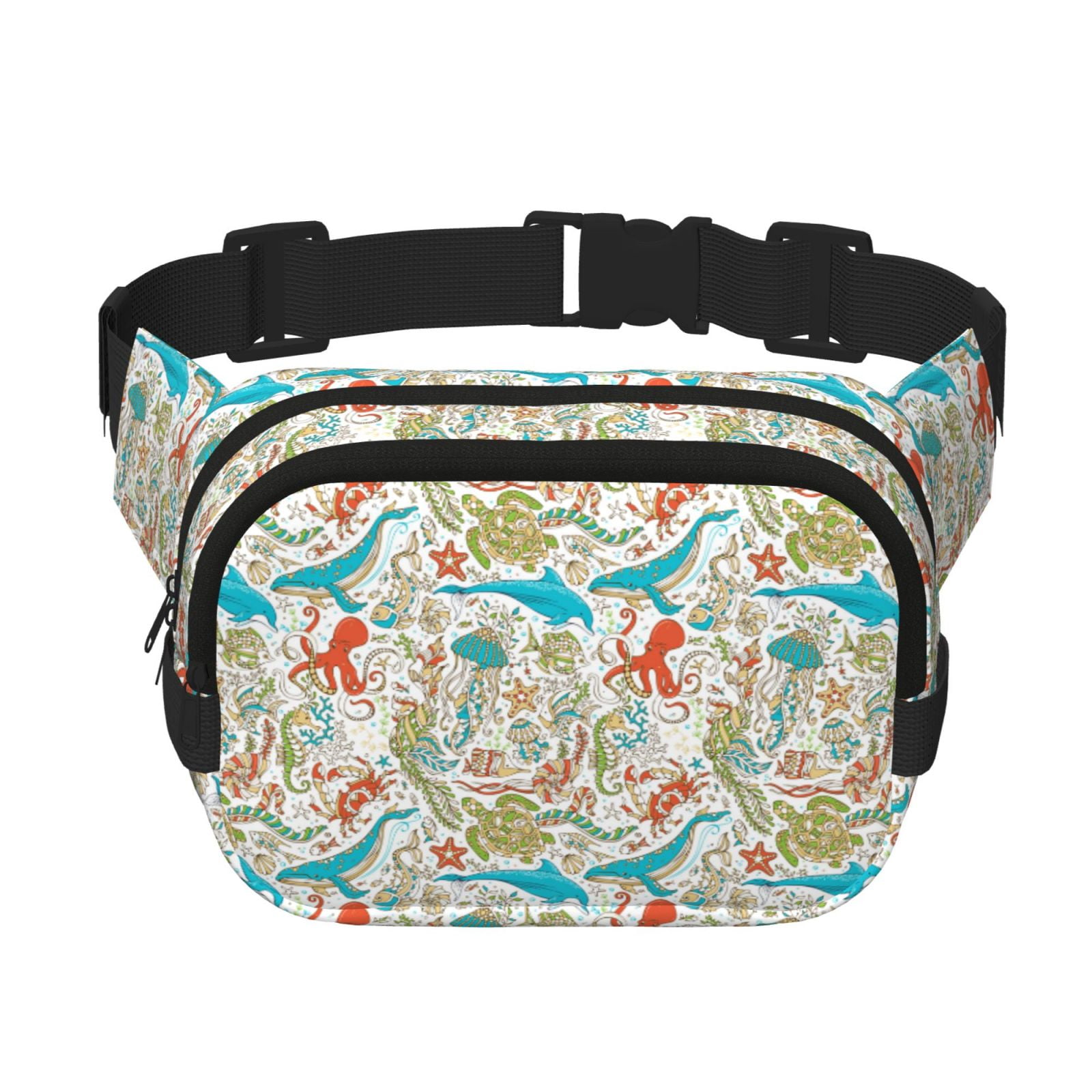 Picia Wild Sea Life Print Square Double-Layer Waist Bag Mini Adjustable Waist Belt Bag Exercise Running Travel Hiking