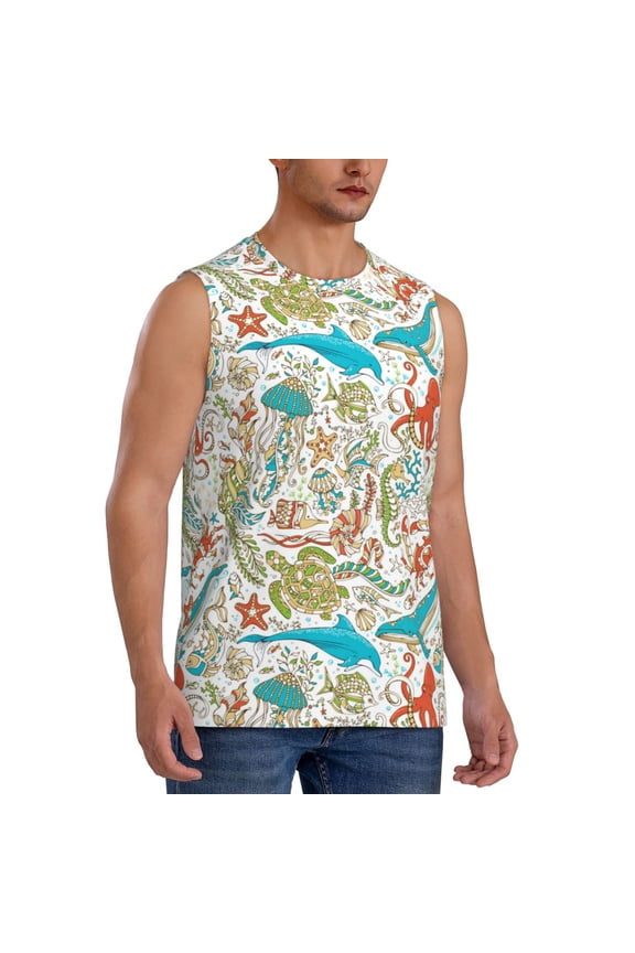 Wild Sea Life mens Cotton Tank Undershirts , Moisture-wicking Ribbed Tanks, Lightweight Cotton Tank Undershirts-X-Large