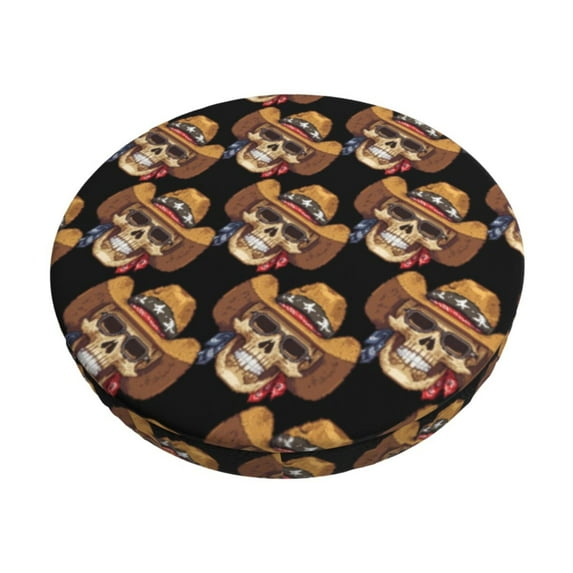 Picia Wild West Cowboy Skull Pattern Round Stool Covers Comfy Seat Covers Stretch Removable Washable Chair Slipcover Round Bar Chair Cushion Cover-14 inch
