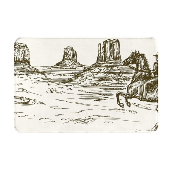 Picia Wild West Desert With Cowboy Pattern Flannel Doormat – 16x24 Inch Non-Slip Indoor Mat, Absorbent & Quick-Dry Rug for Entryway, Bathroom, Kitchen, and Bedroom, Machine Washable