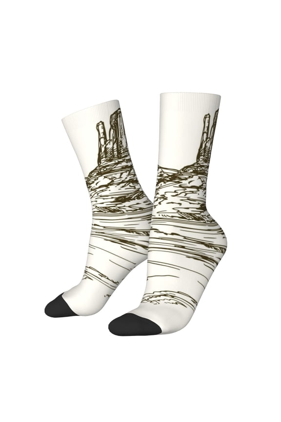 Wild West Desert With Cowboy Print Athletic Socks for Men & Women – Cushioned Moisture-Wicking Crew Socks for Sports, Running, and Training, Soft & Breathable Size 5-11