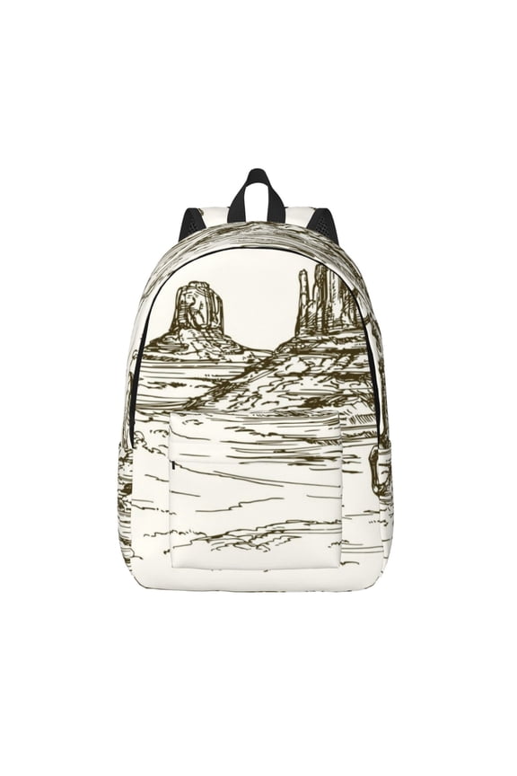 Wild West Desert With Cowboy Printed Canvas Daypack - Stylish and Durable Vintage Compact Backpack - Class, Work, Travel, or Laptop Bookbag,Organized Compartments-Medium