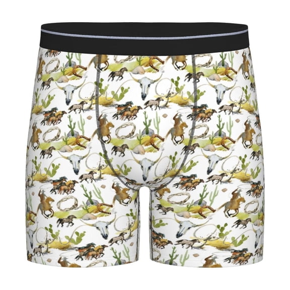 Picia Wild West Western Pattern Men's Athletic Long Leg Briefs , Performance Stretch Underwear，Moisture-Wicking
