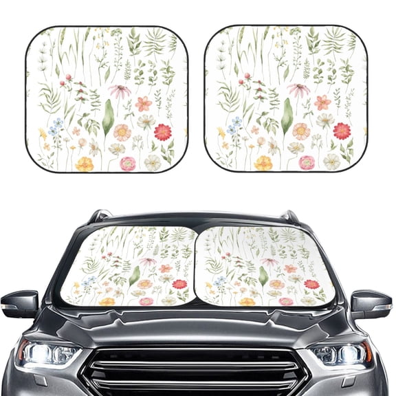 Picia Wildflower Watercolor 2 2 Piece Car Windshield Sun Shade Foldable | Foldable Sun Shield for Front Window Blocks UV Rays and Keeps Your Vehicle Cool-Medium