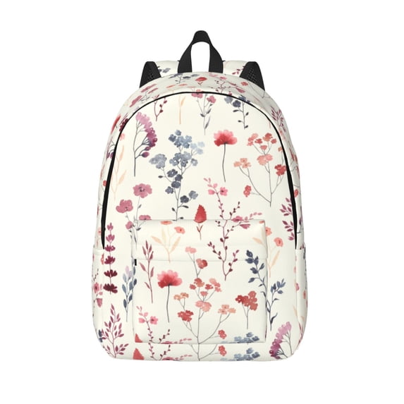 Picia Wildflower Watercolor 3 Printed Canvas Daypack - Stylish and Durable Vintage Compact Backpack - Class, Work, Travel, or Laptop Bookbag,Organized Compartments-Small