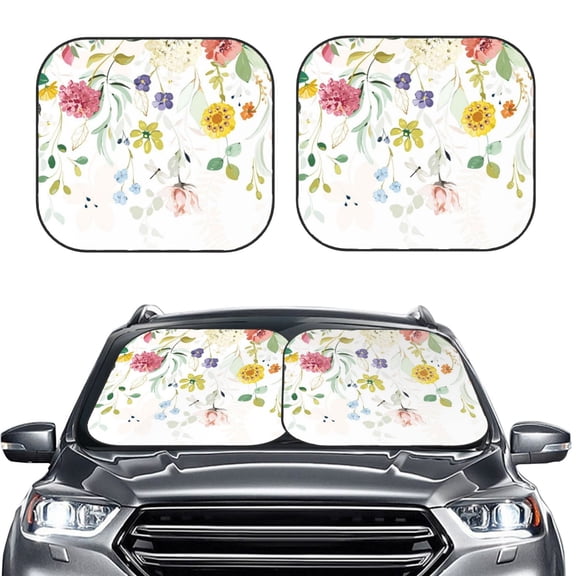 Picia Wildflowers 2 Piece Car Windshield Sun Shade Foldable | Foldable Sun Shield for Front Window Blocks UV Rays and Keeps Your Vehicle Cool-Small