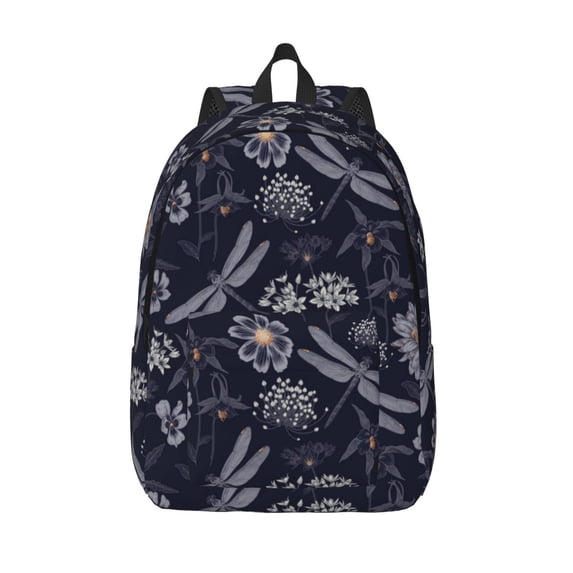 Picia Wildflowers And Dragonflies Printed Canvas Daypack - Stylish and Durable Vintage Compact Backpack - Class, Work, Travel, or Laptop Bookbag,Organized Compartments-Small