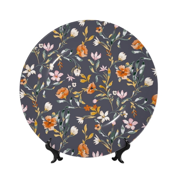 Picia Wildflowers Pattern Bone China Decorative Plate – Wall Decor with Stand and Adhesive, Elegant Ornament for Living Room, Office, or Entryway-6in