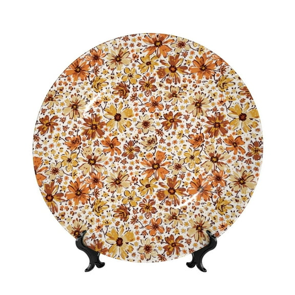 Picia Wildflowers Vintage Pattern Bone China Decorative Plate – Wall Decor with Stand and Adhesive, Elegant Ornament for Living Room, Office, or Entryway-6in