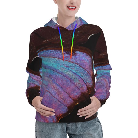 Picia Wings Of A Butterfly Pattern Casual Women's Hoodie, Hooded Sweatshirt with Kangaroo Pocket, Comfortable Pullover with Eye-catching Drawstrings-Small